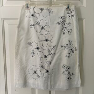 Ann Taylor White Skirt with Black Floral Design